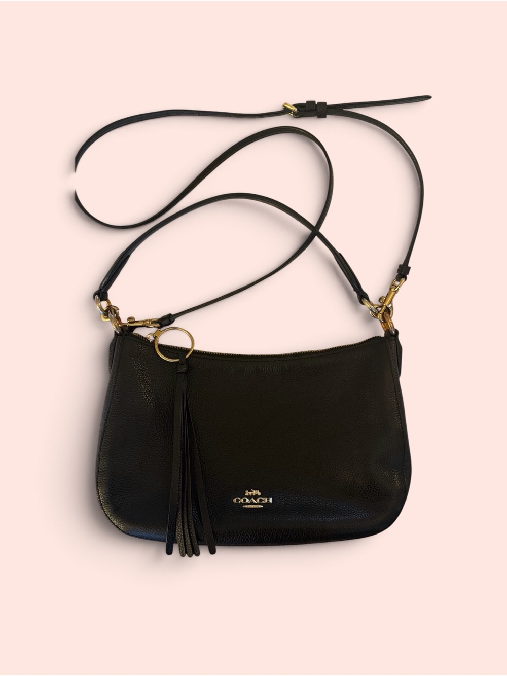 Coach Black Leather Crossbody with Tassel and Gold Hardware